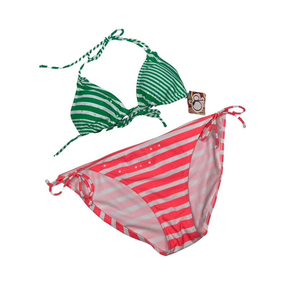 Op Womens Striped Bikini Juniors Top Size M 7-9 Bottom Size XL 15-17